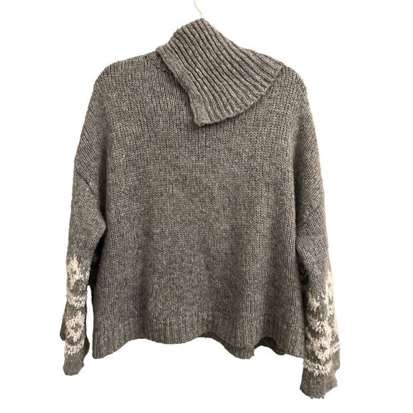 Free People Fair isle convertible cowl neck Sweater oversized S bell sleeves - Picture 2 of 9